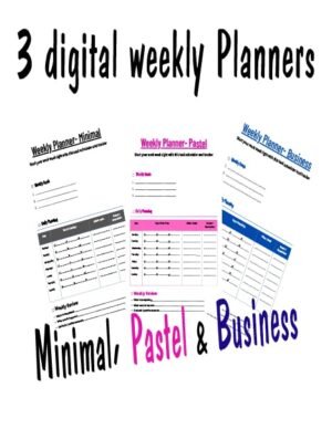 Pack of 3 Digital Weekly Planners – Minimal, Pastel & Business