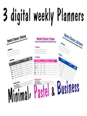 Pack of 3 Digital Weekly Planners – Minimal, Pastel & Business